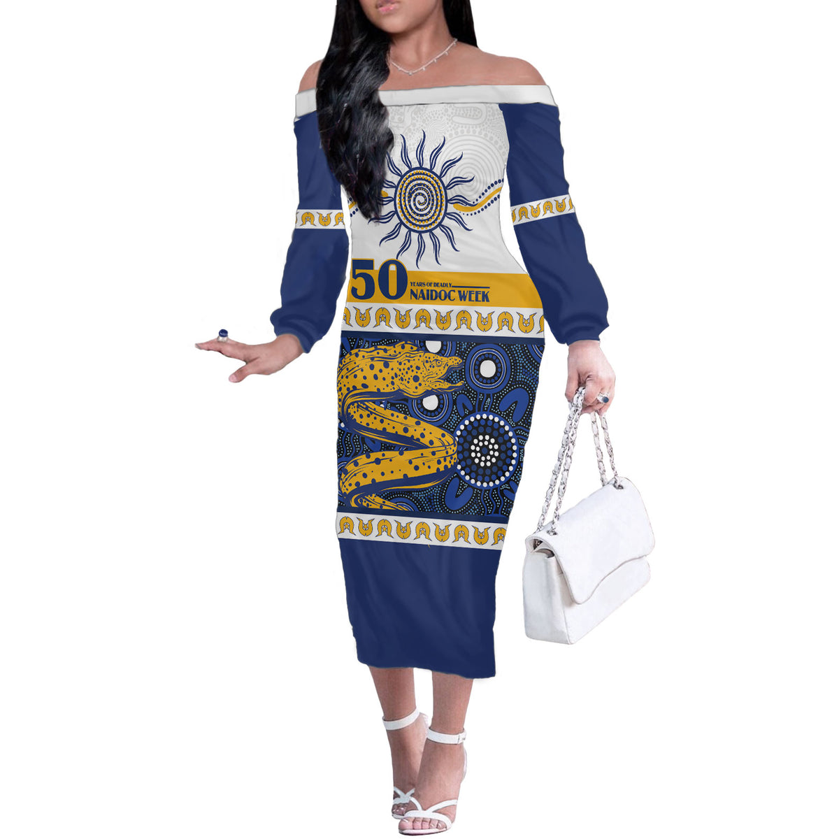 Eels NAIDOC Week Personalised Off The Shoulder Long Sleeve Dress Aboriginal Torres Strait Islanders Vibe