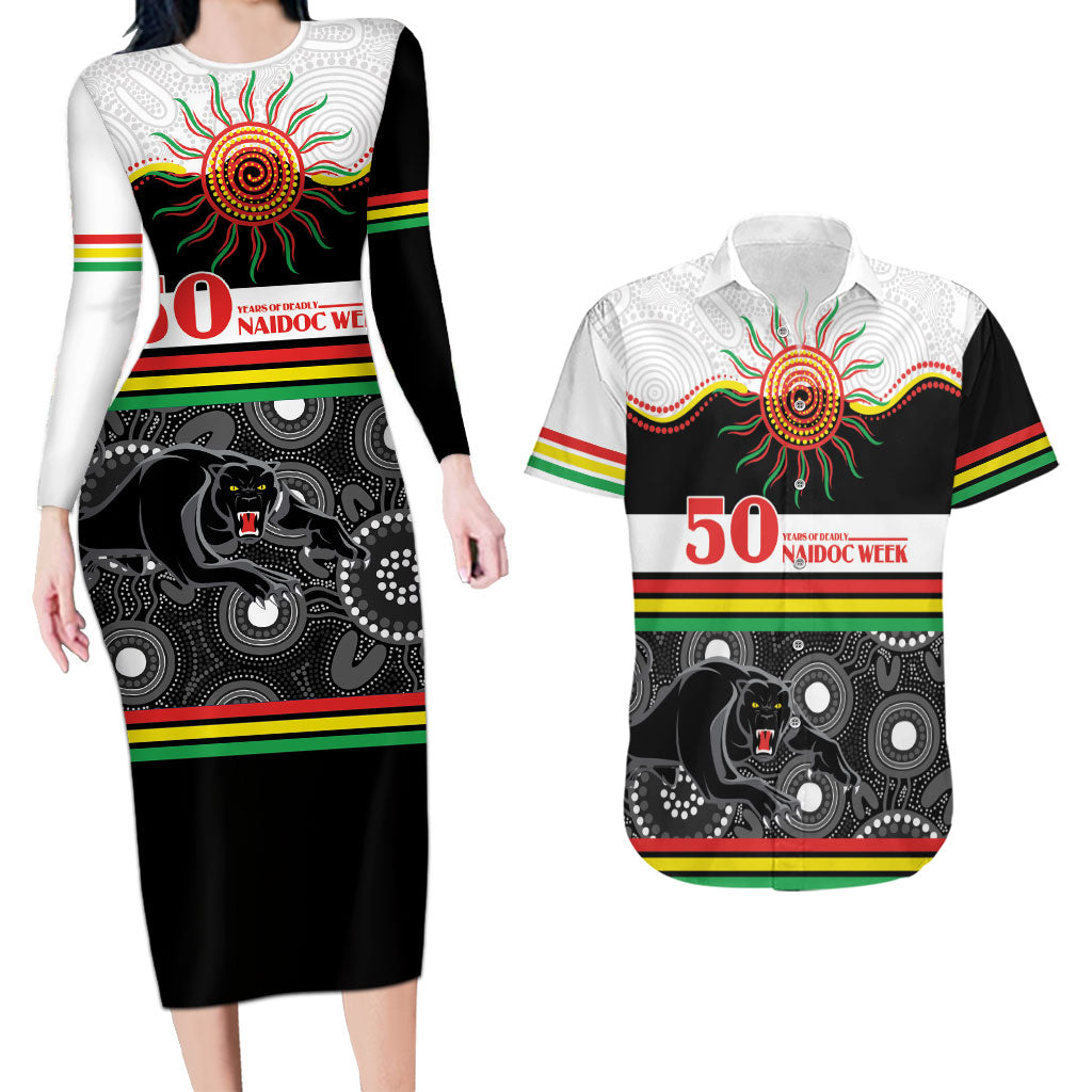 Panthers NAIDOC Week Personalised Couples Matching Long Sleeve Bodycon Dress and Hawaiian Shirt Aboriginal Torres Strait Islanders Vibe