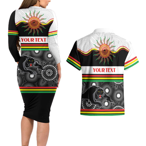 Panthers NAIDOC Week Personalised Couples Matching Long Sleeve Bodycon Dress and Hawaiian Shirt Aboriginal Torres Strait Islanders Vibe