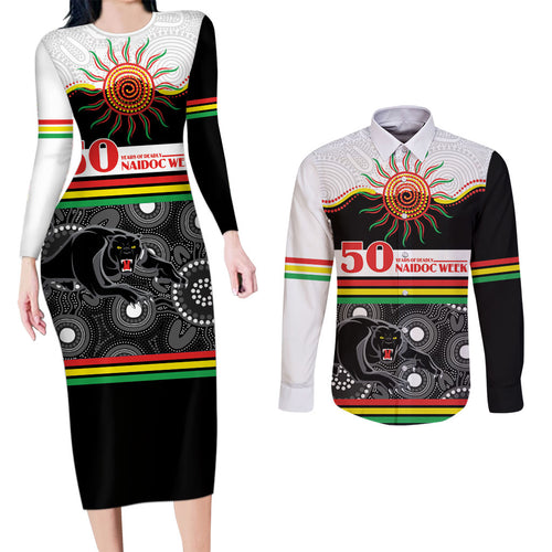 Panthers NAIDOC Week Personalised Couples Matching Long Sleeve Bodycon Dress and Long Sleeve Button Shirt Aboriginal Torres Strait Islanders Vibe