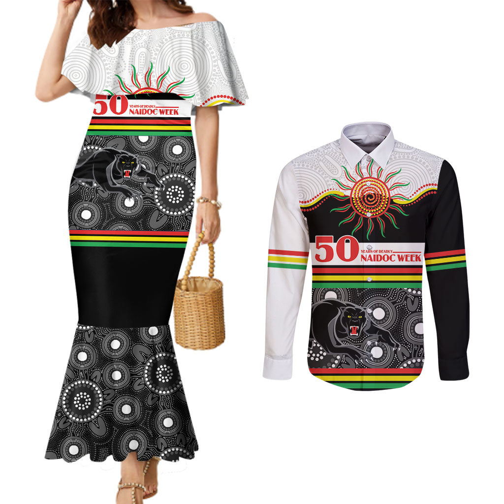 Panthers NAIDOC Week Personalised Couples Matching Mermaid Dress and Long Sleeve Button Shirt Aboriginal Torres Strait Islanders Vibe