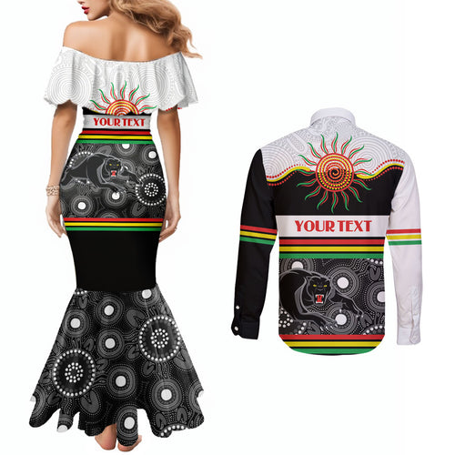 Panthers NAIDOC Week Personalised Couples Matching Mermaid Dress and Long Sleeve Button Shirt Aboriginal Torres Strait Islanders Vibe