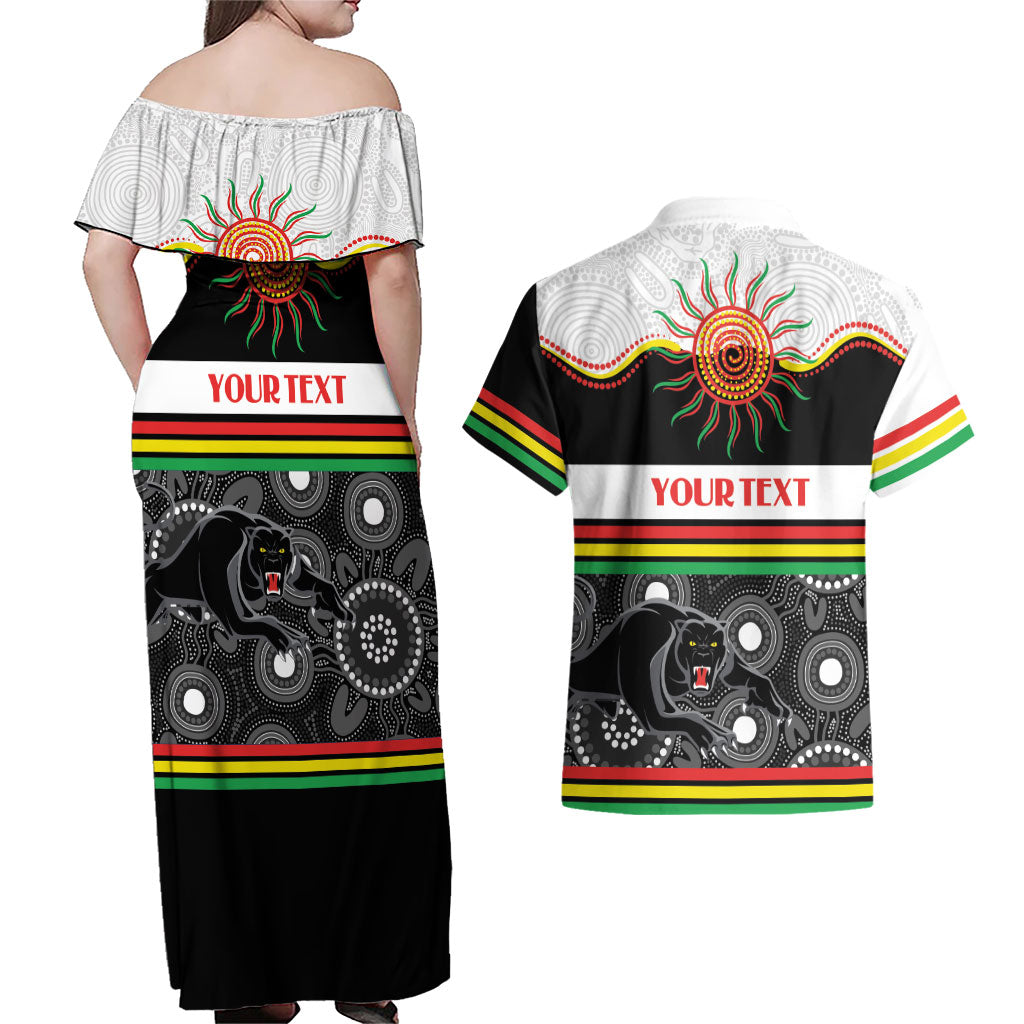 Panthers NAIDOC Week Personalised Couples Matching Off Shoulder Maxi Dress and Hawaiian Shirt Aboriginal Torres Strait Islanders Vibe