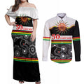 Panthers NAIDOC Week Personalised Couples Matching Off Shoulder Maxi Dress and Long Sleeve Button Shirt Aboriginal Torres Strait Islanders Vibe