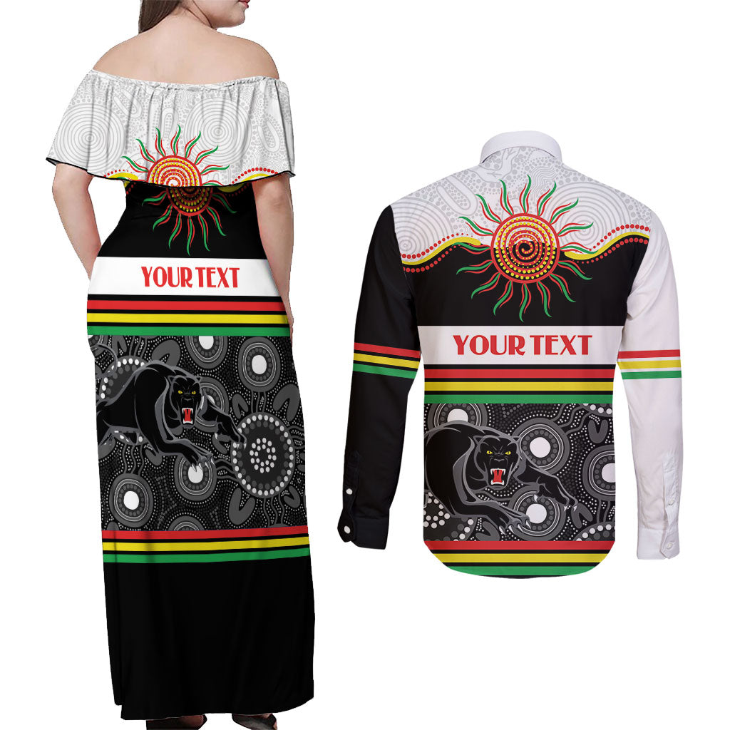 Panthers NAIDOC Week Personalised Couples Matching Off Shoulder Maxi Dress and Long Sleeve Button Shirt Aboriginal Torres Strait Islanders Vibe