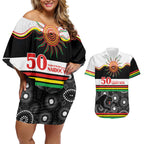 Panthers NAIDOC Week Personalised Couples Matching Off Shoulder Short Dress and Hawaiian Shirt Aboriginal Torres Strait Islanders Vibe