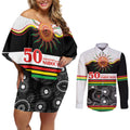 Panthers NAIDOC Week Personalised Couples Matching Off Shoulder Short Dress and Long Sleeve Button Shirt Aboriginal Torres Strait Islanders Vibe