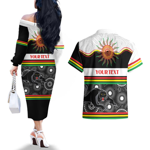 Panthers NAIDOC Week Personalised Couples Matching Off The Shoulder Long Sleeve Dress and Hawaiian Shirt Aboriginal Torres Strait Islanders Vibe