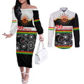 Panthers NAIDOC Week Personalised Couples Matching Off The Shoulder Long Sleeve Dress and Long Sleeve Button Shirt Aboriginal Torres Strait Islanders Vibe