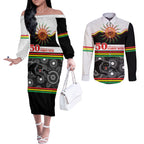 Panthers NAIDOC Week Personalised Couples Matching Off The Shoulder Long Sleeve Dress and Long Sleeve Button Shirt Aboriginal Torres Strait Islanders Vibe