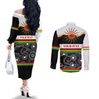 Panthers NAIDOC Week Personalised Couples Matching Off The Shoulder Long Sleeve Dress and Long Sleeve Button Shirt Aboriginal Torres Strait Islanders Vibe
