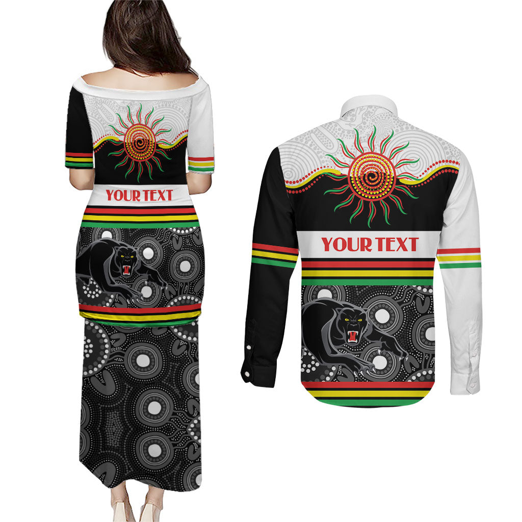 Panthers NAIDOC Week Personalised Couples Matching Puletasi and Long Sleeve Button Shirt Aboriginal Torres Strait Islanders Vibe