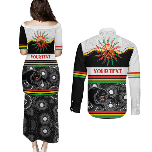 Panthers NAIDOC Week Personalised Couples Matching Puletasi and Long Sleeve Button Shirt Aboriginal Torres Strait Islanders Vibe