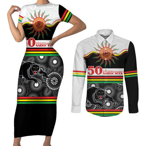 Panthers NAIDOC Week Personalised Couples Matching Short Sleeve Bodycon Dress and Long Sleeve Button Shirt Aboriginal Torres Strait Islanders Vibe