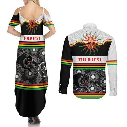 Panthers NAIDOC Week Personalised Couples Matching Summer Maxi Dress and Long Sleeve Button Shirt Aboriginal Torres Strait Islanders Vibe