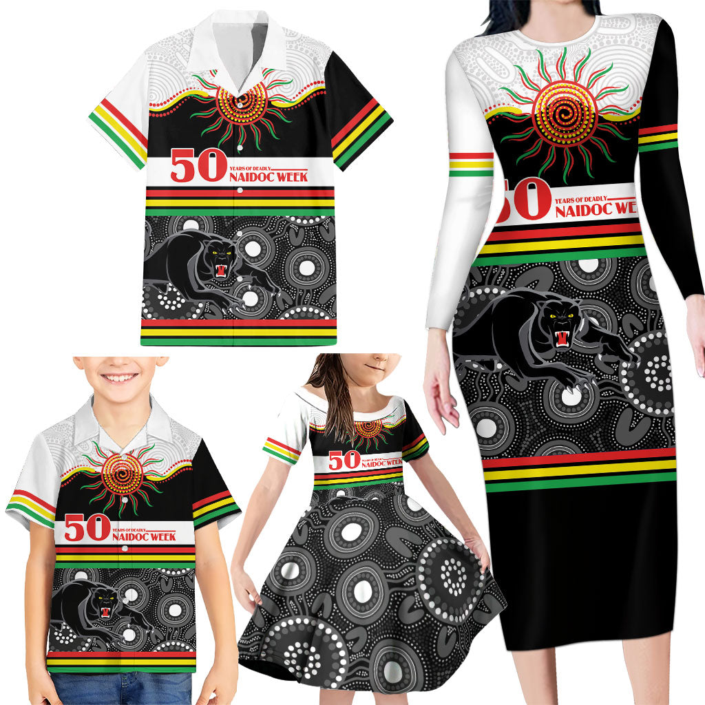 Panthers NAIDOC Week Personalised Family Matching Long Sleeve Bodycon Dress and Hawaiian Shirt Aboriginal Torres Strait Islanders Vibe