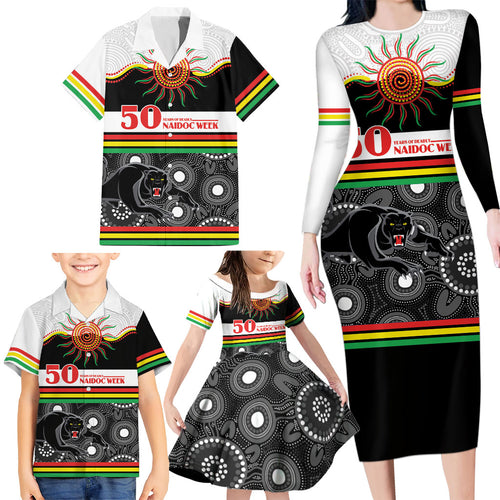 Panthers NAIDOC Week Personalised Family Matching Long Sleeve Bodycon Dress and Hawaiian Shirt Aboriginal Torres Strait Islanders Vibe