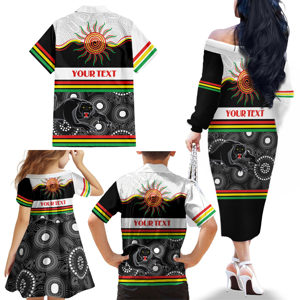 Panthers NAIDOC Week Personalised Family Matching Off The Shoulder Long Sleeve Dress and Hawaiian Shirt Aboriginal Torres Strait Islanders Vibe