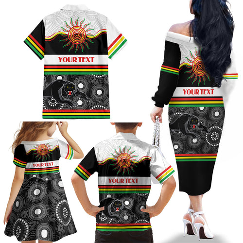 Panthers NAIDOC Week Personalised Family Matching Off The Shoulder Long Sleeve Dress and Hawaiian Shirt Aboriginal Torres Strait Islanders Vibe