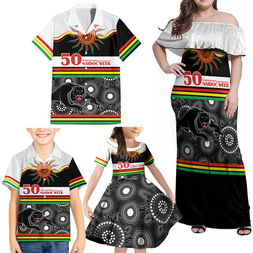 Panthers NAIDOC Week Personalised Family Matching Off Shoulder Maxi Dress and Hawaiian Shirt Aboriginal Torres Strait Islanders Vibe