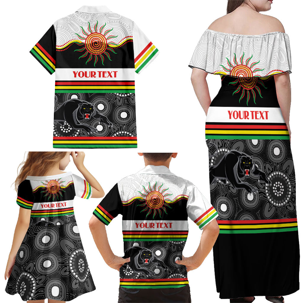 Panthers NAIDOC Week Personalised Family Matching Off Shoulder Maxi Dress and Hawaiian Shirt Aboriginal Torres Strait Islanders Vibe
