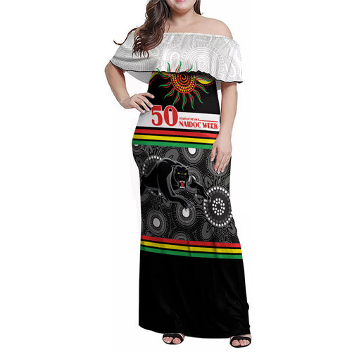 Panthers NAIDOC Week Personalised Family Matching Off Shoulder Maxi Dress and Hawaiian Shirt Aboriginal Torres Strait Islanders Vibe