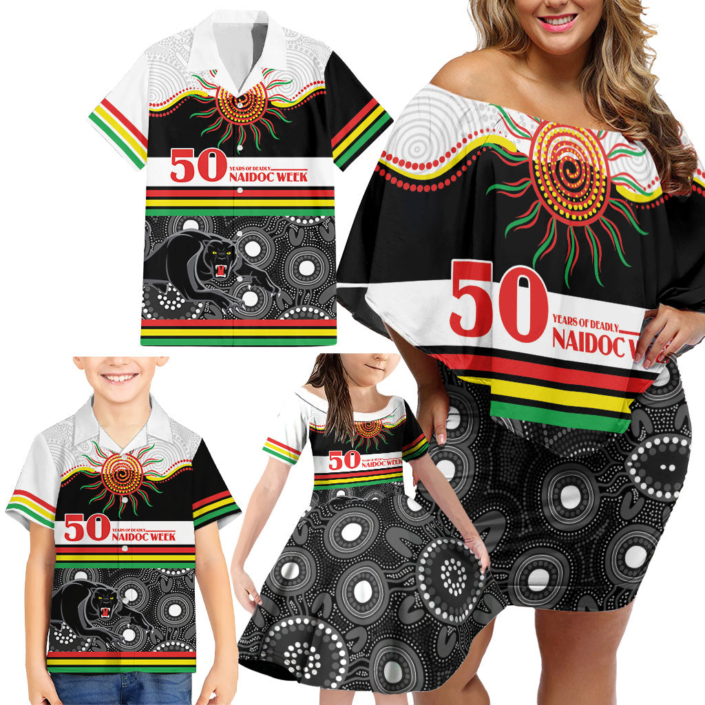 Panthers NAIDOC Week Personalised Family Matching Off Shoulder Short Dress and Hawaiian Shirt Aboriginal Torres Strait Islanders Vibe