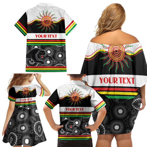 Panthers NAIDOC Week Personalised Family Matching Off Shoulder Short Dress and Hawaiian Shirt Aboriginal Torres Strait Islanders Vibe