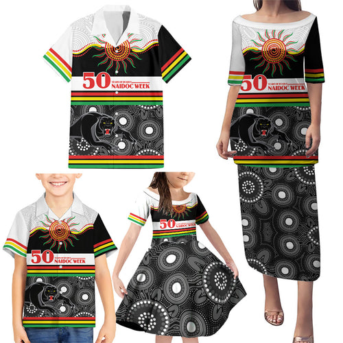 Panthers NAIDOC Week Personalised Family Matching Puletasi and Hawaiian Shirt Aboriginal Torres Strait Islanders Vibe