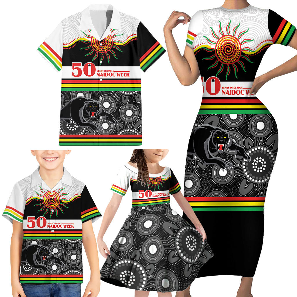 Panthers NAIDOC Week Personalised Family Matching Short Sleeve Bodycon Dress and Hawaiian Shirt Aboriginal Torres Strait Islanders Vibe