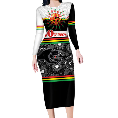 Panthers NAIDOC Week Personalised Long Sleeve Bodycon Dress Aboriginal Torres Strait Islanders Vibe