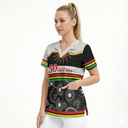 Panthers NAIDOC Week Personalised Scrub Top Aboriginal Torres Strait Islanders Vibe