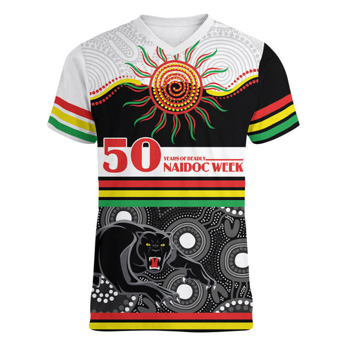 Panthers NAIDOC Week Personalised Women V-Neck T-Shirt Aboriginal Torres Strait Islanders Vibe