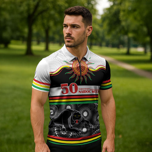 Panthers NAIDOC Week Personalised Zipper Polo Shirt Aboriginal Torres Strait Islanders Vibe