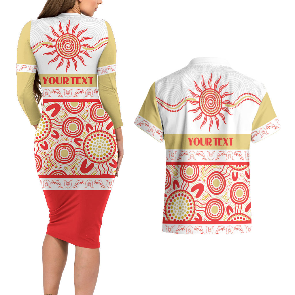 Dolphins NAIDOC Week Personalised Couples Matching Long Sleeve Bodycon Dress and Hawaiian Shirt Aboriginal Torres Strait Islanders Vibe
