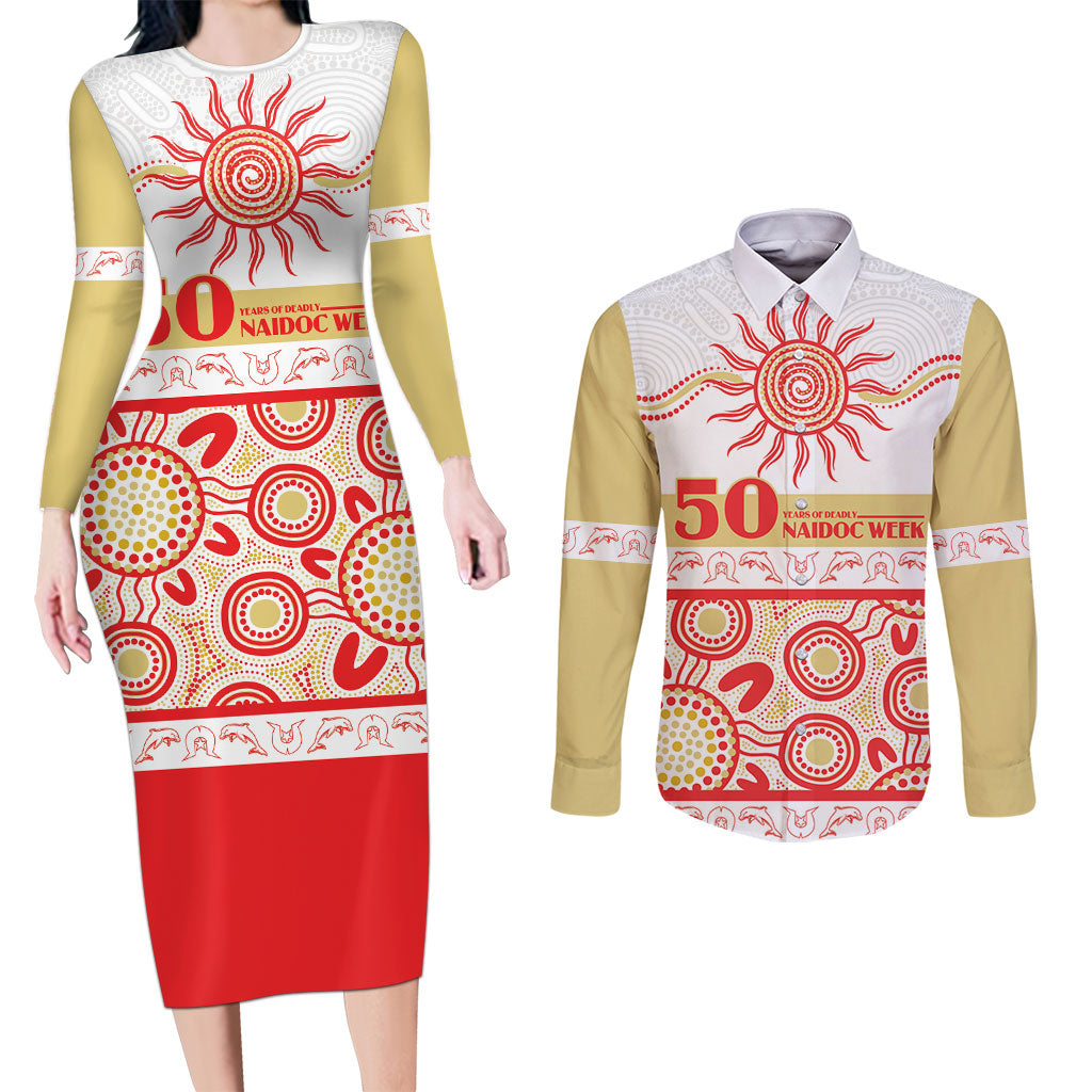 Dolphins NAIDOC Week Personalised Couples Matching Long Sleeve Bodycon Dress and Long Sleeve Button Shirt Aboriginal Torres Strait Islanders Vibe
