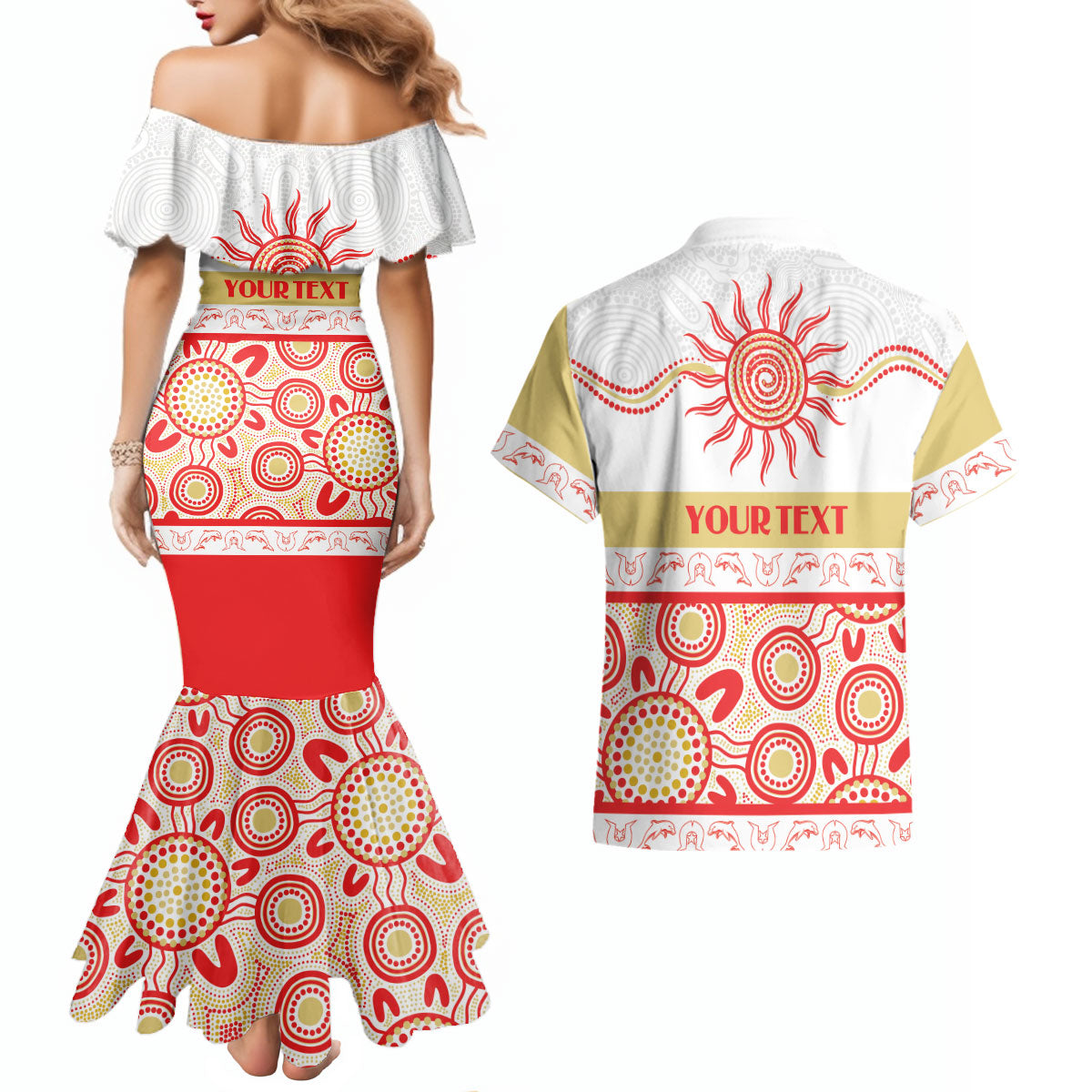 Dolphins NAIDOC Week Personalised Couples Matching Mermaid Dress and Hawaiian Shirt Aboriginal Torres Strait Islanders Vibe