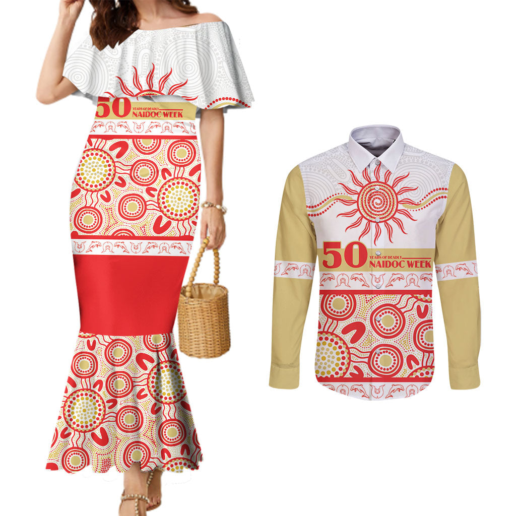 Dolphins NAIDOC Week Personalised Couples Matching Mermaid Dress and Long Sleeve Button Shirt Aboriginal Torres Strait Islanders Vibe