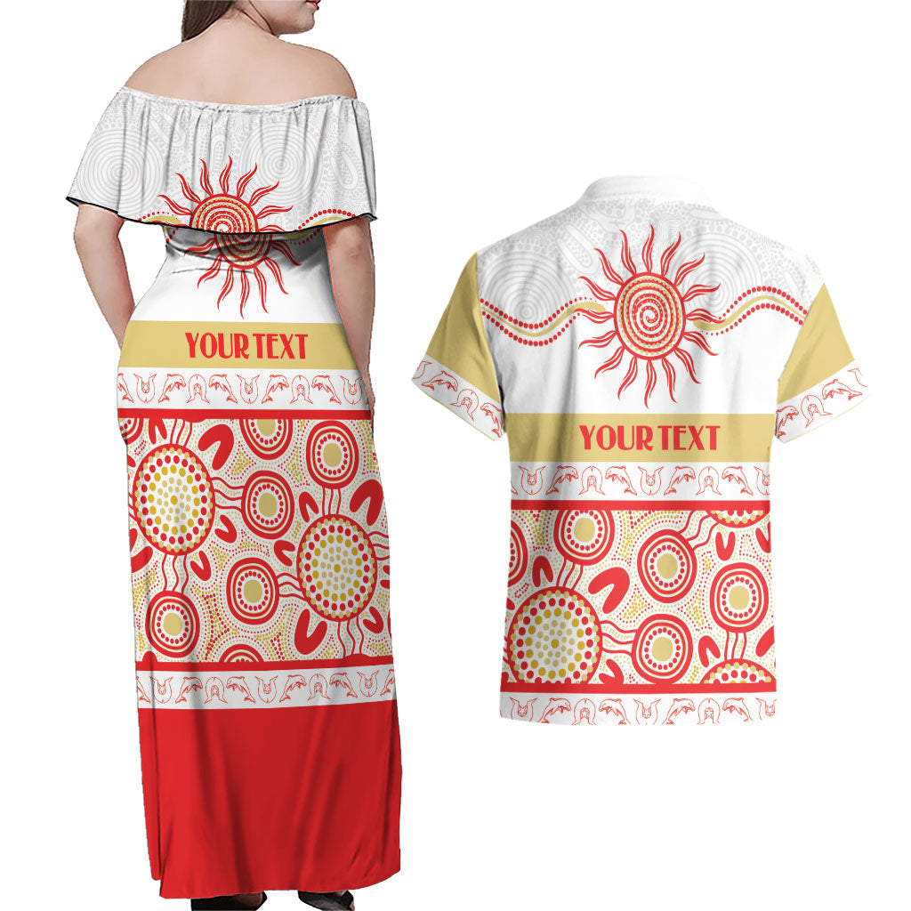 Dolphins NAIDOC Week Personalised Couples Matching Off Shoulder Maxi Dress and Hawaiian Shirt Aboriginal Torres Strait Islanders Vibe