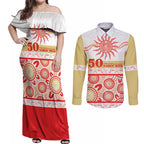Dolphins NAIDOC Week Personalised Couples Matching Off Shoulder Maxi Dress and Long Sleeve Button Shirt Aboriginal Torres Strait Islanders Vibe