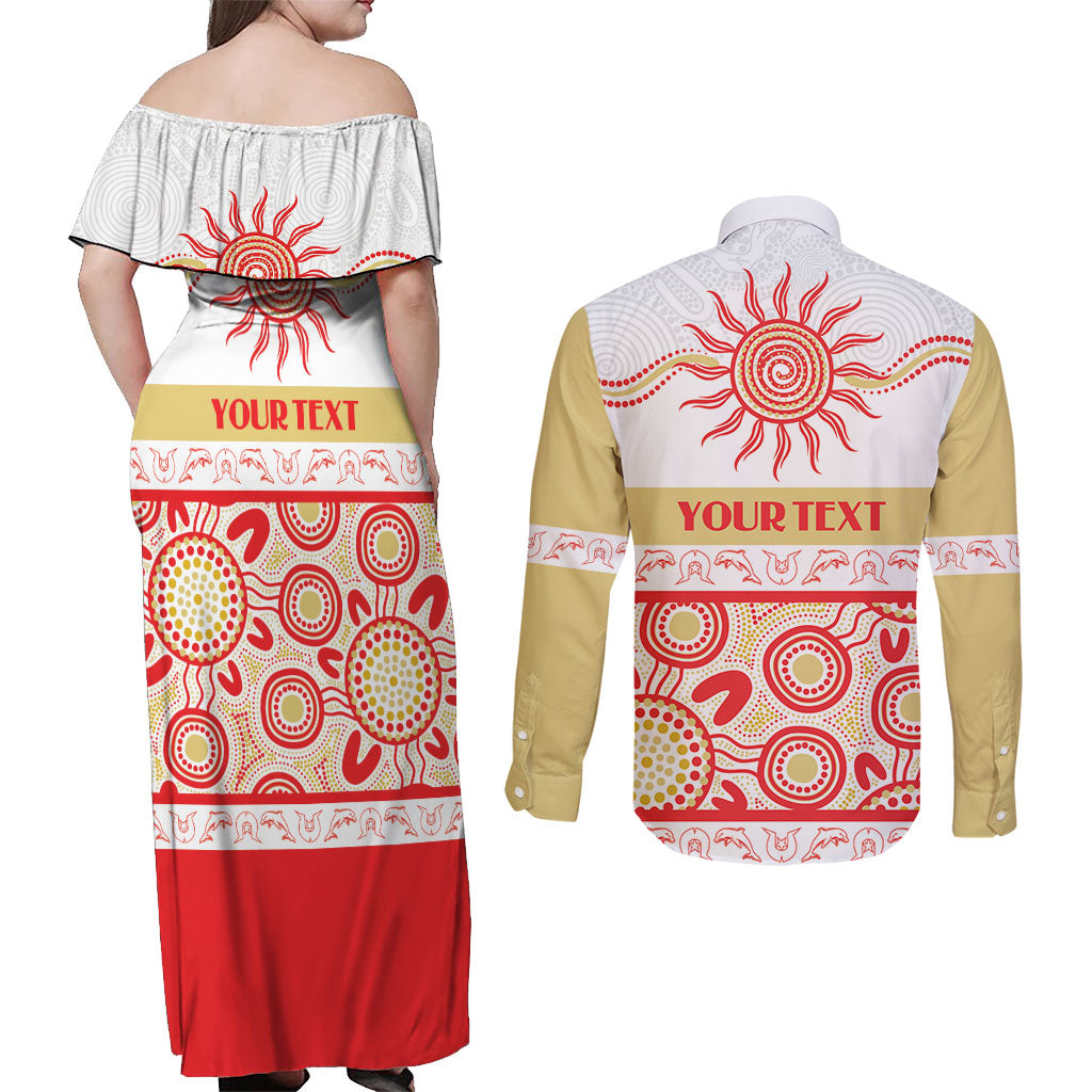 Dolphins NAIDOC Week Personalised Couples Matching Off Shoulder Maxi Dress and Long Sleeve Button Shirt Aboriginal Torres Strait Islanders Vibe