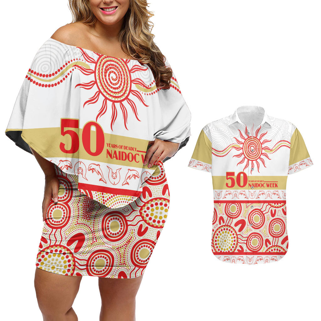 Dolphins NAIDOC Week Personalised Couples Matching Off Shoulder Short Dress and Hawaiian Shirt Aboriginal Torres Strait Islanders Vibe