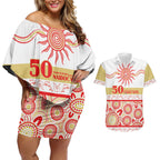 Dolphins NAIDOC Week Personalised Couples Matching Off Shoulder Short Dress and Hawaiian Shirt Aboriginal Torres Strait Islanders Vibe