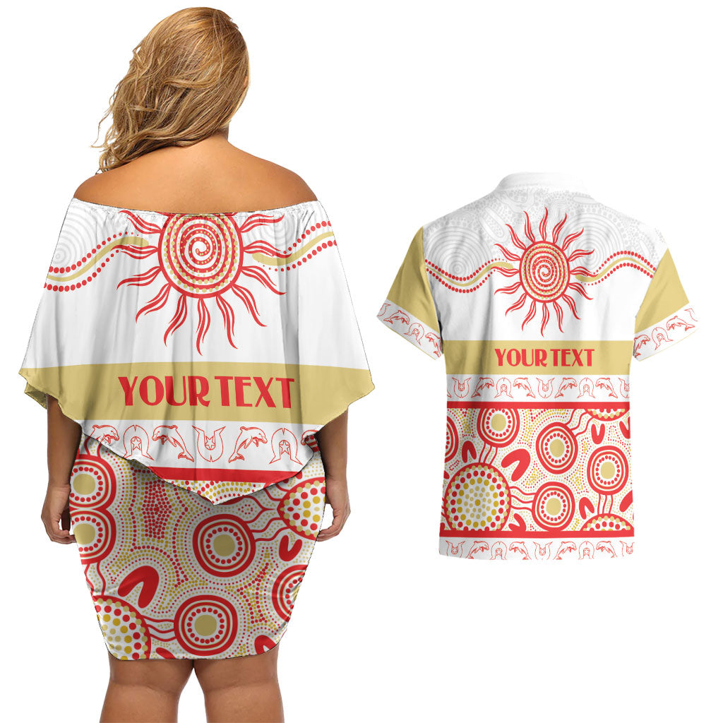 Dolphins NAIDOC Week Personalised Couples Matching Off Shoulder Short Dress and Hawaiian Shirt Aboriginal Torres Strait Islanders Vibe
