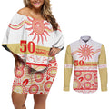 Dolphins NAIDOC Week Personalised Couples Matching Off Shoulder Short Dress and Long Sleeve Button Shirt Aboriginal Torres Strait Islanders Vibe