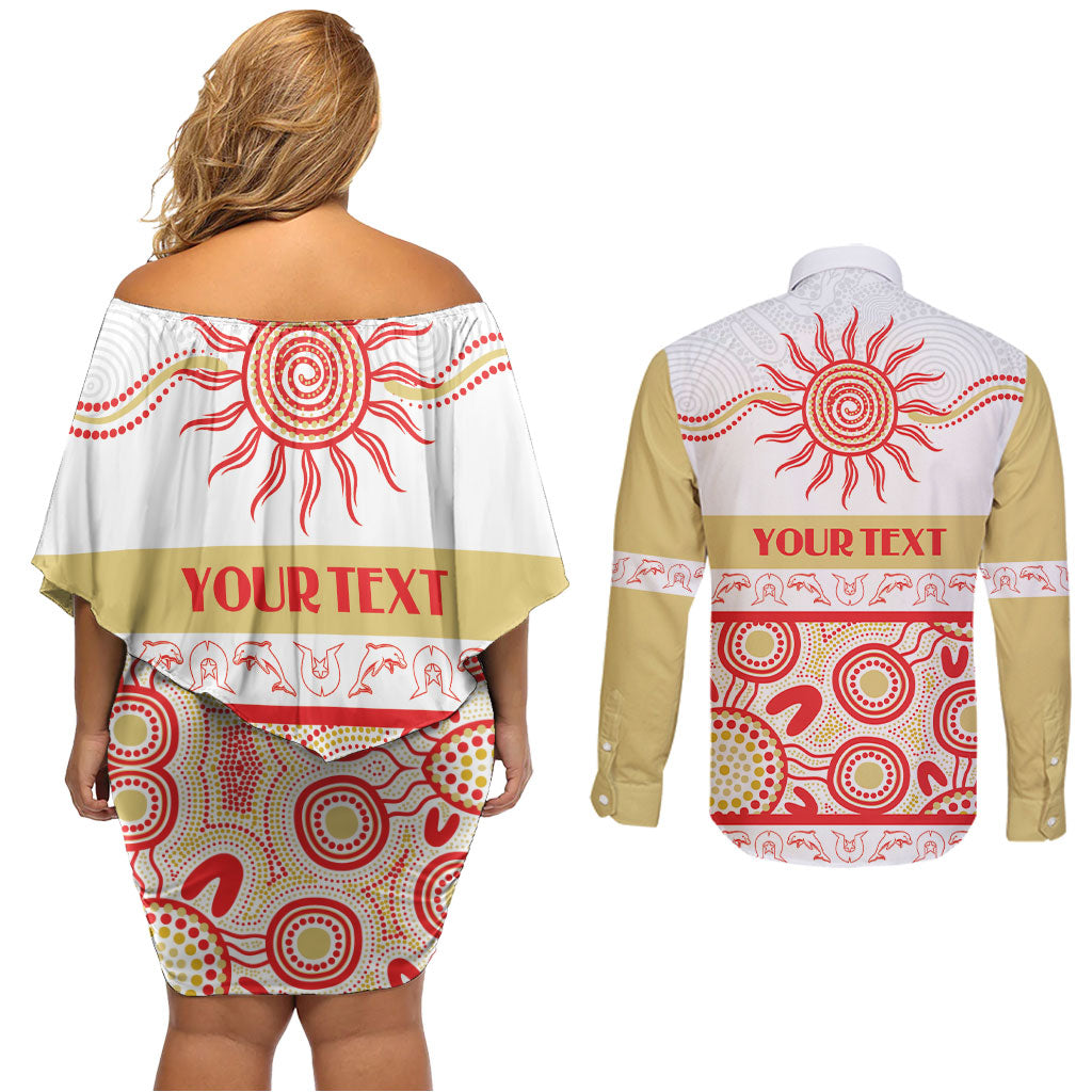 Dolphins NAIDOC Week Personalised Couples Matching Off Shoulder Short Dress and Long Sleeve Button Shirt Aboriginal Torres Strait Islanders Vibe