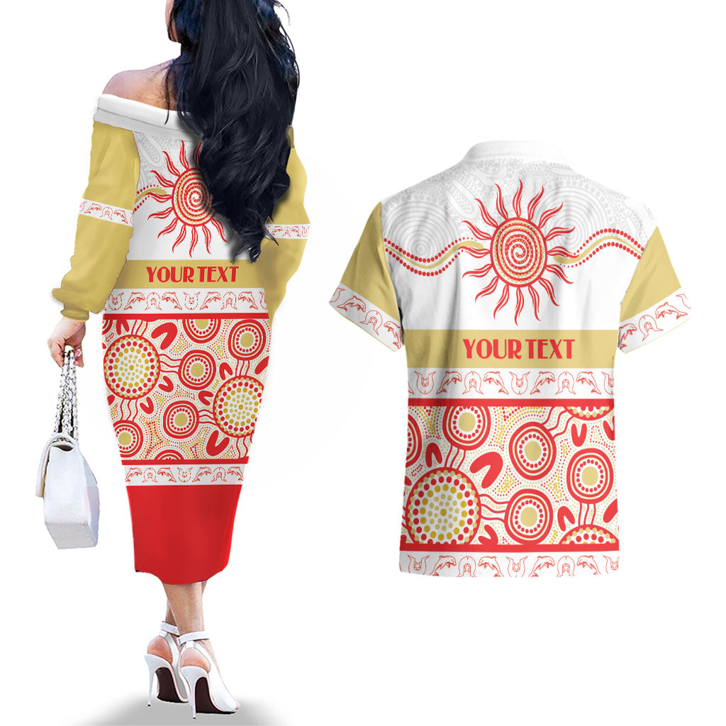 Dolphins NAIDOC Week Personalised Couples Matching Off The Shoulder Long Sleeve Dress and Hawaiian Shirt Aboriginal Torres Strait Islanders Vibe