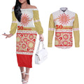 Dolphins NAIDOC Week Personalised Couples Matching Off The Shoulder Long Sleeve Dress and Long Sleeve Button Shirt Aboriginal Torres Strait Islanders Vibe