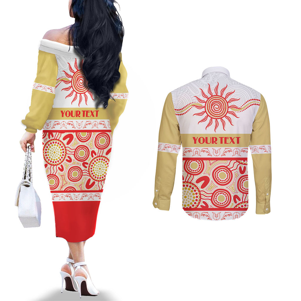 Dolphins NAIDOC Week Personalised Couples Matching Off The Shoulder Long Sleeve Dress and Long Sleeve Button Shirt Aboriginal Torres Strait Islanders Vibe