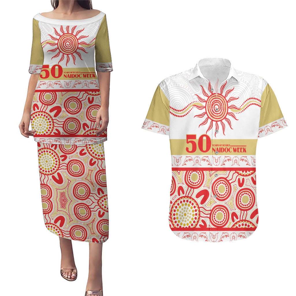 Dolphins NAIDOC Week Personalised Couples Matching Puletasi and Hawaiian Shirt Aboriginal Torres Strait Islanders Vibe
